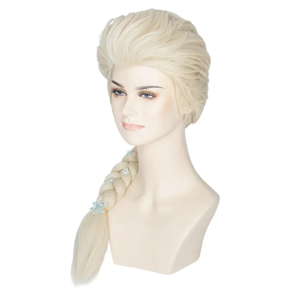 Women Blonde Braided Wig with Snowflake Hairpin Cosplay Costume Accessory